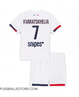 Günstige Paris Saint-Germain Khvicha Kvaratskhelia #7 Auswärts Trikotsatzt Kinder 2025-26 Kurzarm (+ Kurze Hosen)